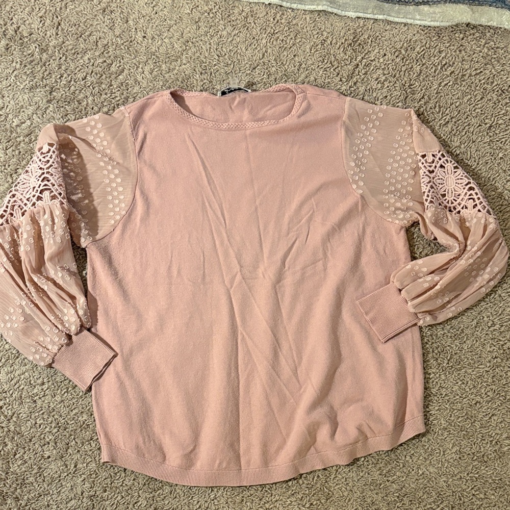 Elegant Pink Lace Sleeve Women's Top